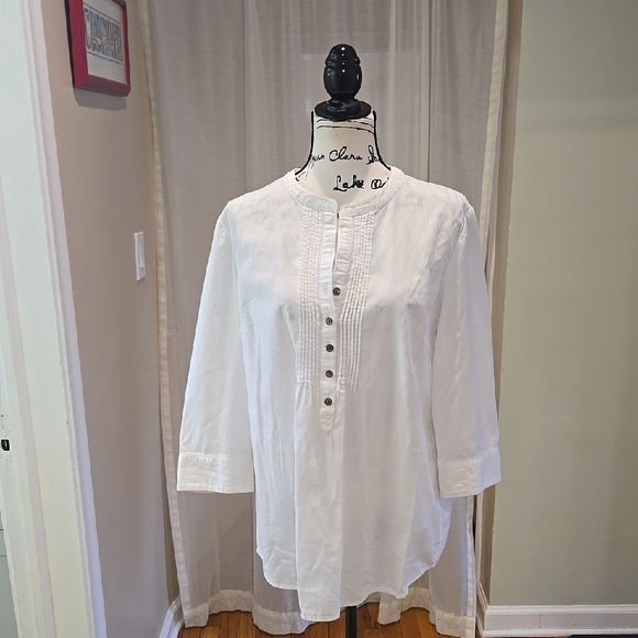 JONES NEW YORK ▪︎ Women's White Tuxedo Shirt, Size LG, 3/4 Length Sleeves, EUC - Picture 1 of 8